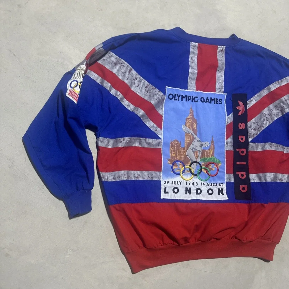 Vintage 1980s Adidas Olympic Games London 1908 1948 Sweatshirt AOP SZ XL 2 Sided
